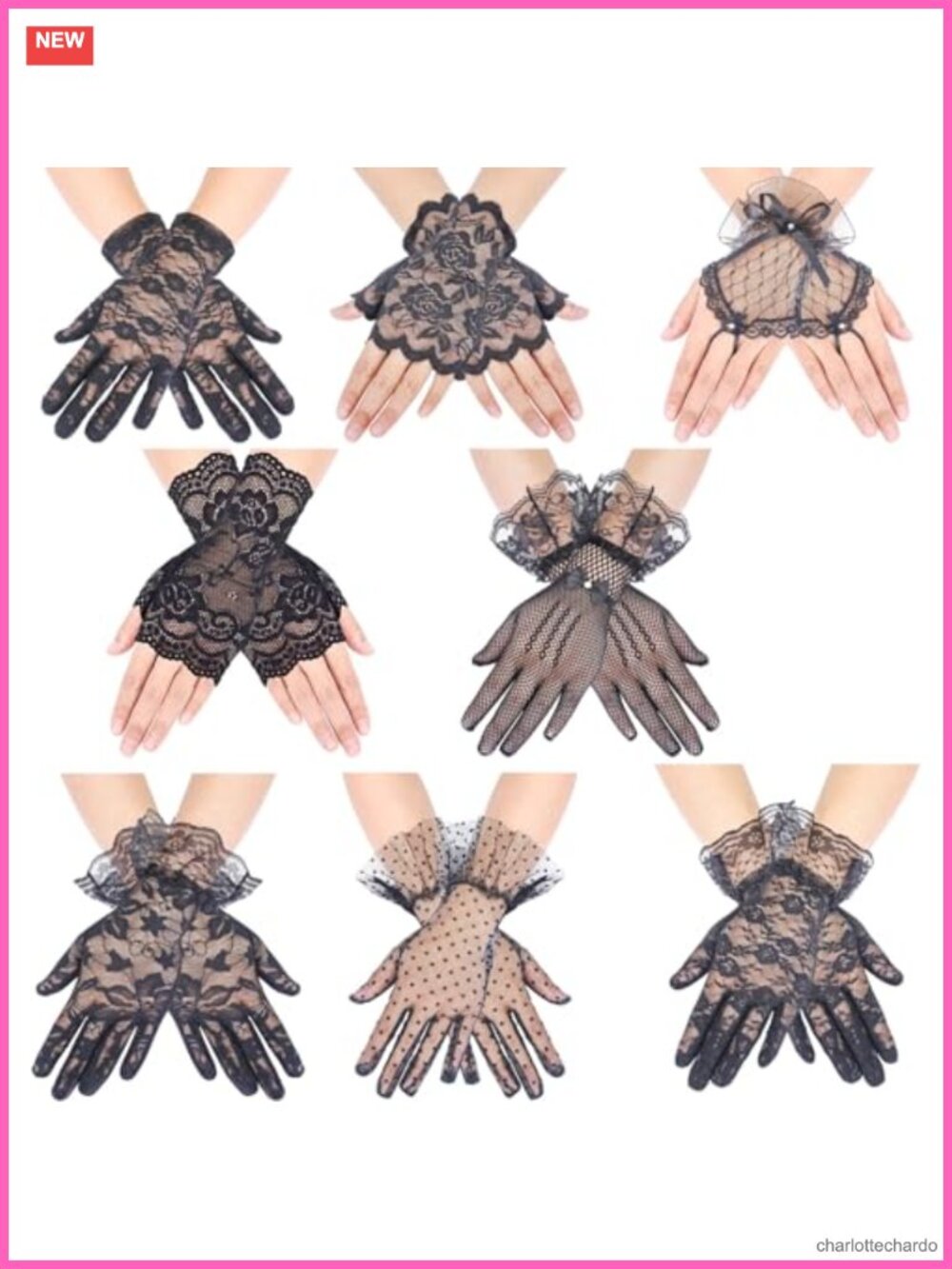 Elegant Lace Gloves for Tea Party Halloween Opera Masquerade, 8 Pairs, Costume